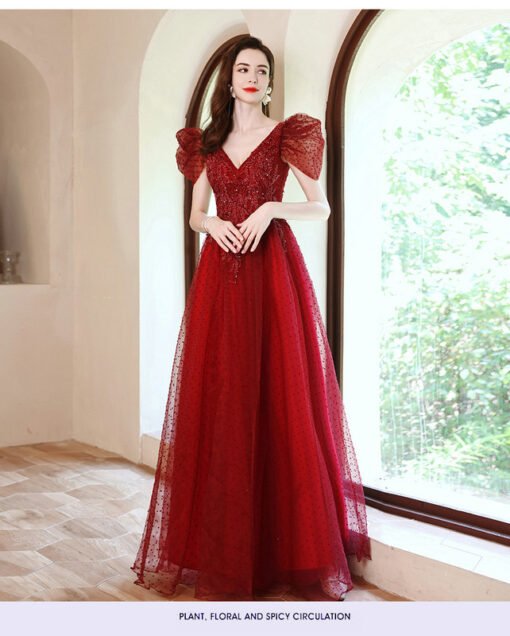 red v neck prom dress 1240-006