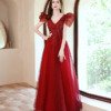 red v neck prom dress 1240-007