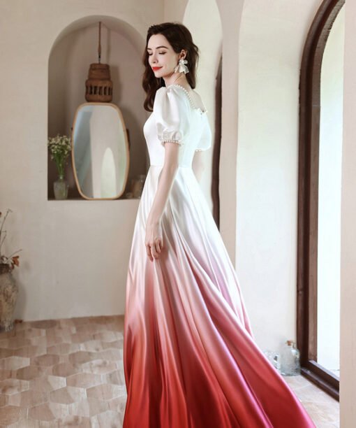 Alternative view of White And Red Prom Dress Satin A Line Wedding Guest Dress