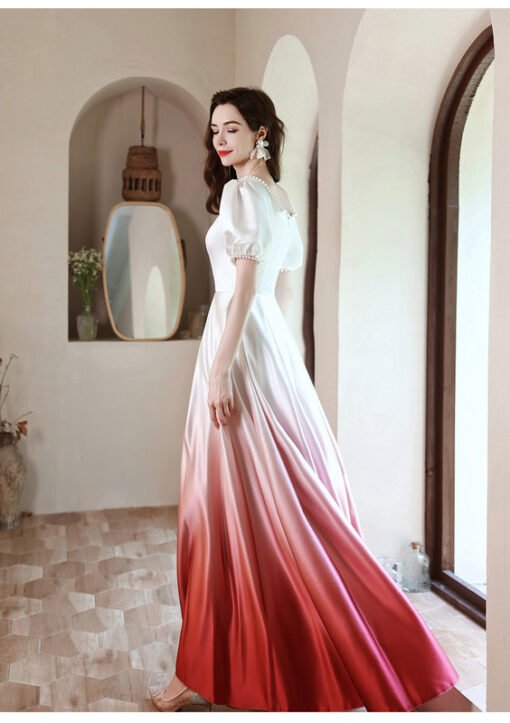 White And Red Prom Dress Satin A Line Wedding Guest Dress - Image 2
