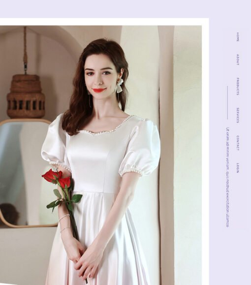 White And Red Prom Dress Satin A Line Wedding Guest Dress - Image 7