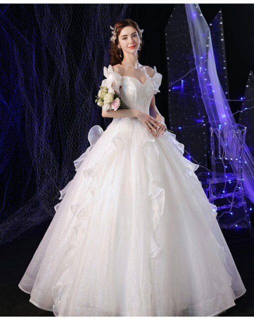 White Princess Wedding Dress Off The Shoulder Ball Gown For Sale - Image 5