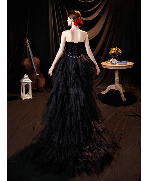 Black A Line Sweetheart High-Low Formal Dress