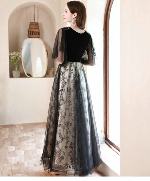 black lace prom dress 1268-004