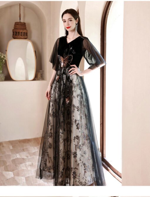 black lace prom dress 1268-005