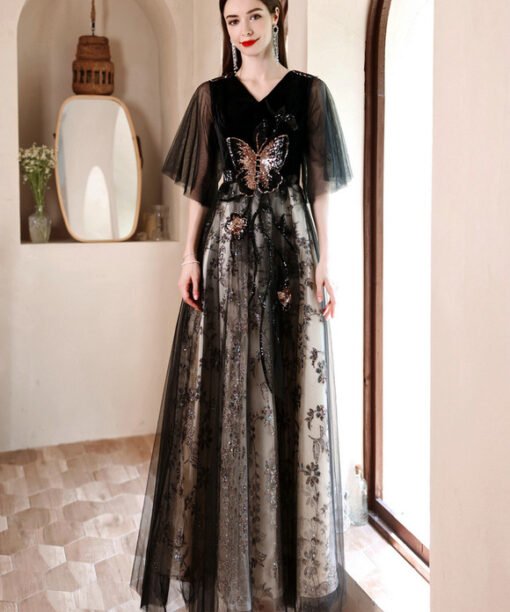 black lace prom dress 1268-006