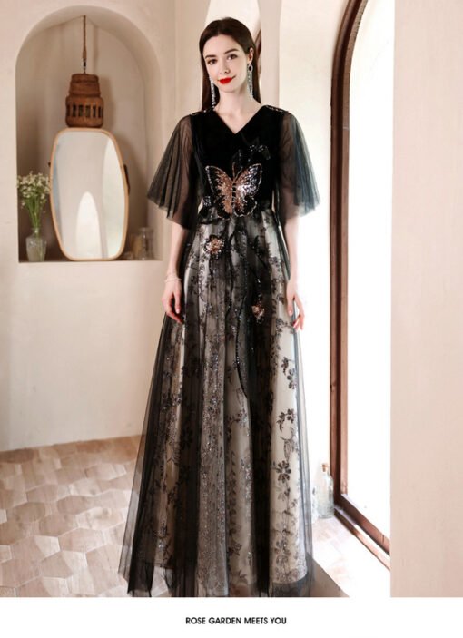 black lace prom dress 1268-006