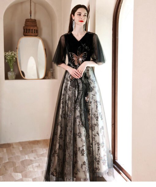 black lace prom dress 1268-007