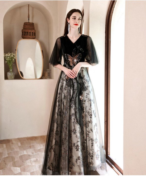 black lace prom dress 1268-007