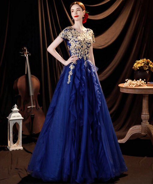 gold and blue prom dress 1277-006