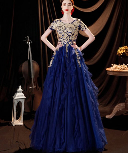 gold and blue prom dress 1277-008