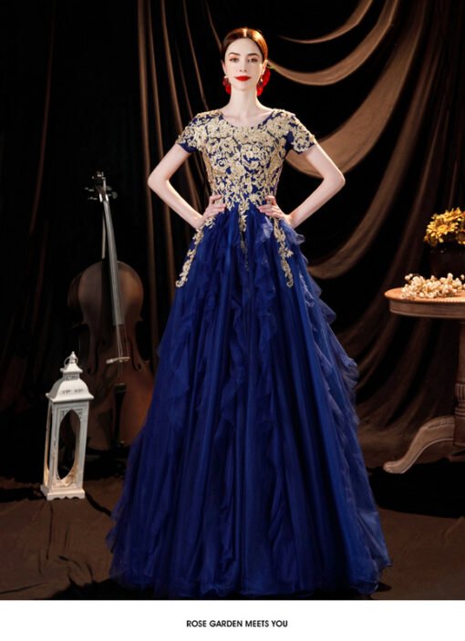 gold and blue prom dress 1277-008