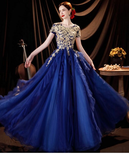 gold and blue prom dress 1277-010