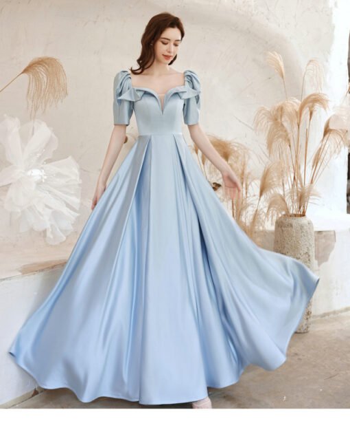 light blue satin prom dress 1273-003