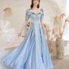 light blue satin prom dress 1273-004