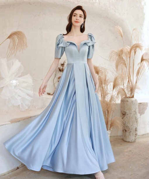 light blue satin prom dress 1273-004