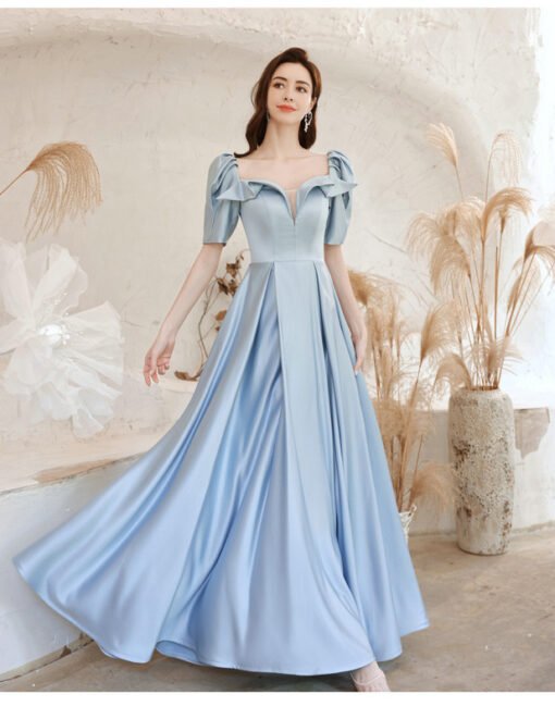light blue satin prom dress 1273-004