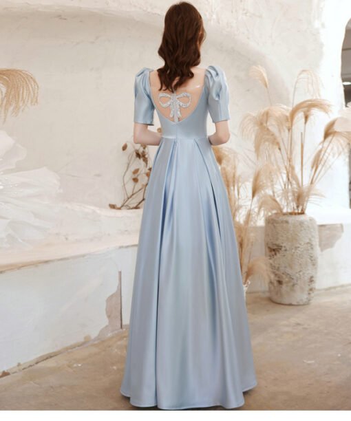 light blue satin prom dress 1273-005