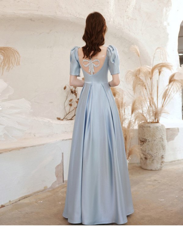 light blue satin prom dress 1273-005