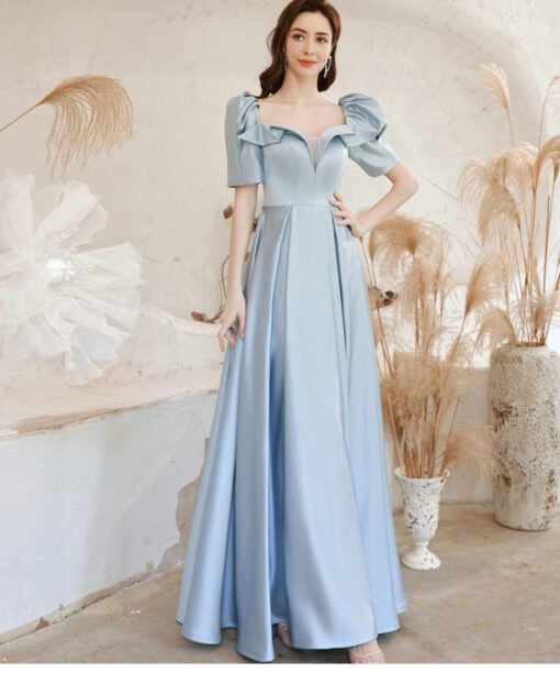 light blue satin prom dress 1273-006