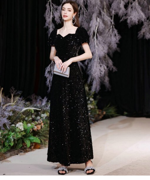 off the shoulder black evening dress 1270-005