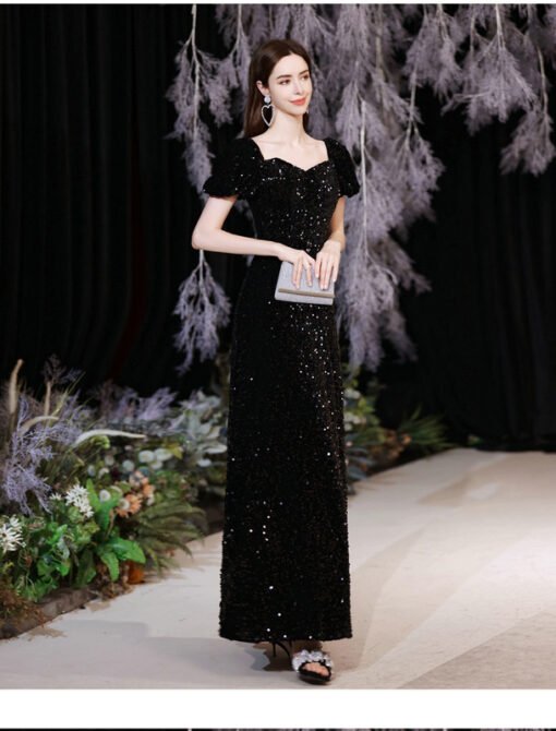 Off The Shoulder Black Evening Dress A Line Bling Prom Dress - Image 4