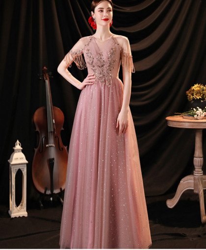 pink prom dress long 1250-003