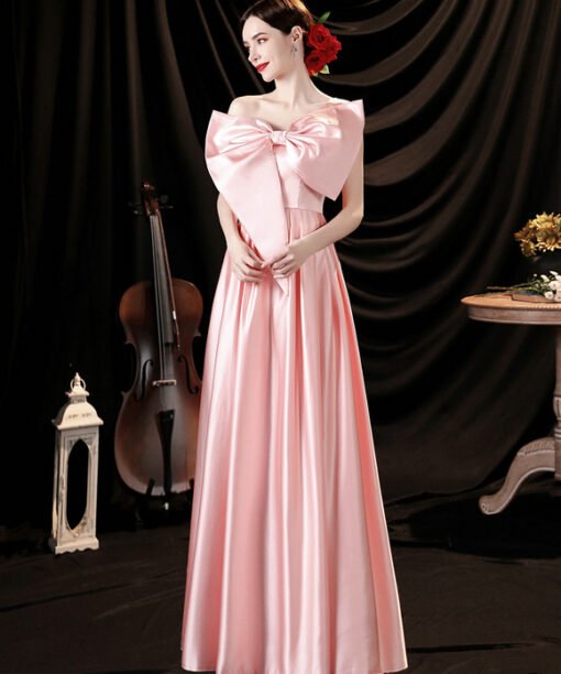pink satin prom dress 1276-007