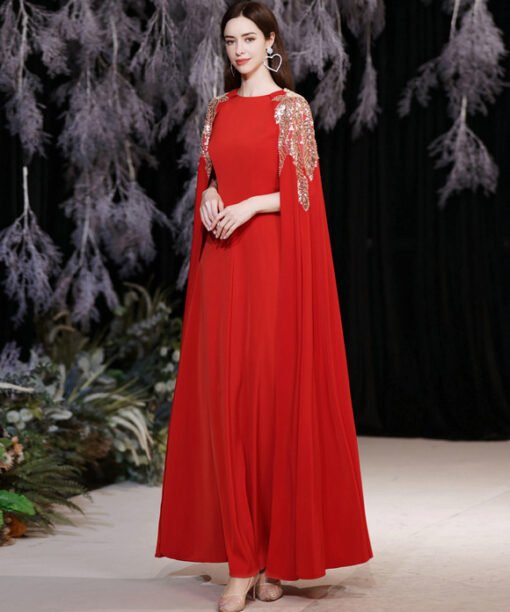 red dress with cape 1262-004