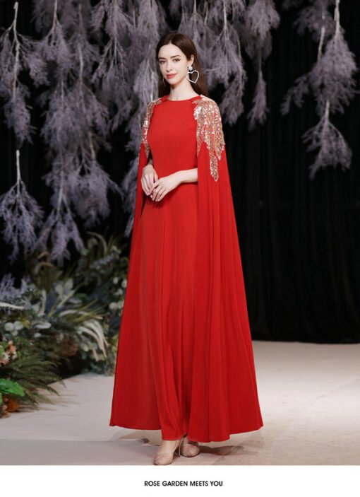 red dress with cape 1262-004