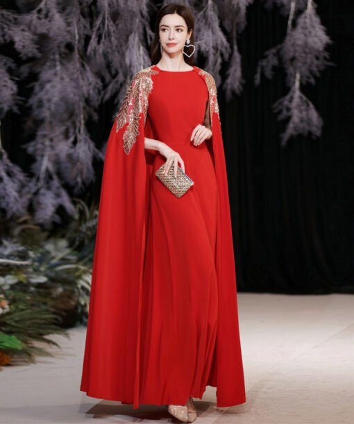 red dress with cape 1262-007