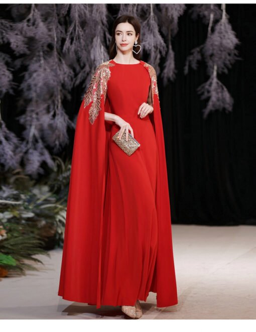 red dress with cape 1262-007