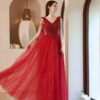 red prom dress with cape 1249-001