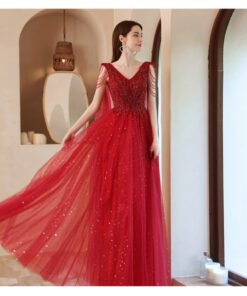 red prom dress with cape 1249-001