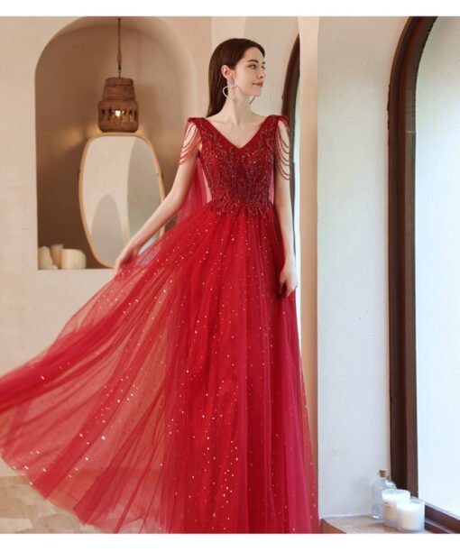 red prom dress with cape 1249-001