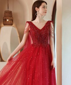 red prom dress with cape 1249-004