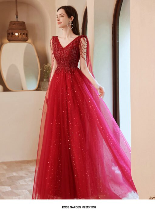 red prom dress with cape 1249-005
