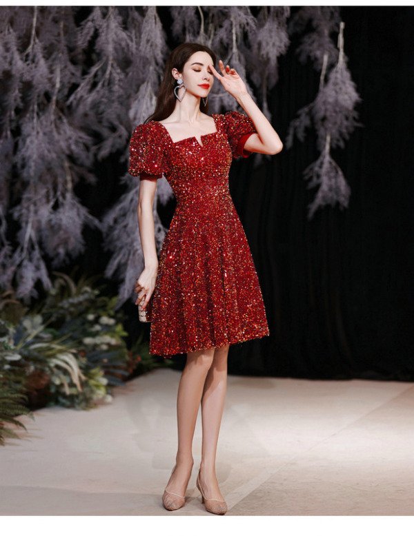 red sequin cocktail dress 1258-001