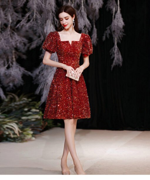 red sequin cocktail dress 1258-003