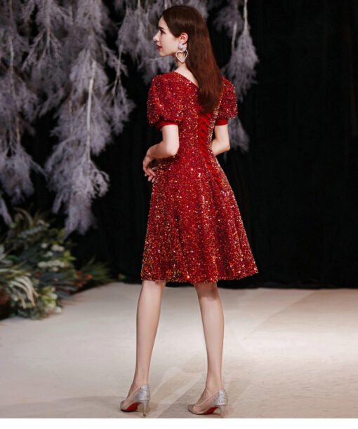 red sequin cocktail dress 1258-004