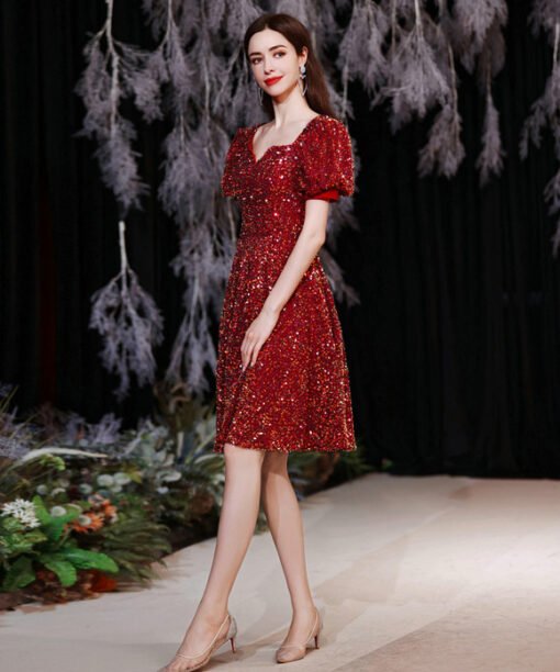 red sequin cocktail dress 1258-006