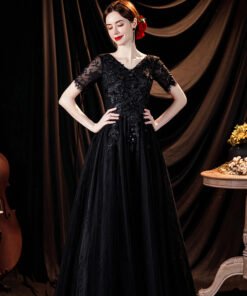 black evening dress plus size 1278-006