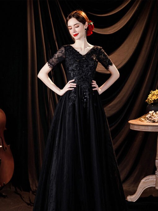 black evening dress plus size 1278-006