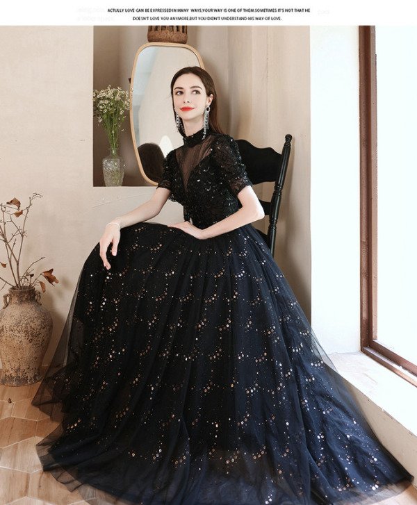 Black Long Prom Dress High Neck Sweetheart Formal Dress - Image 5
