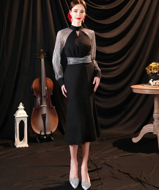 black long sleeve cocktail dress 1279-005