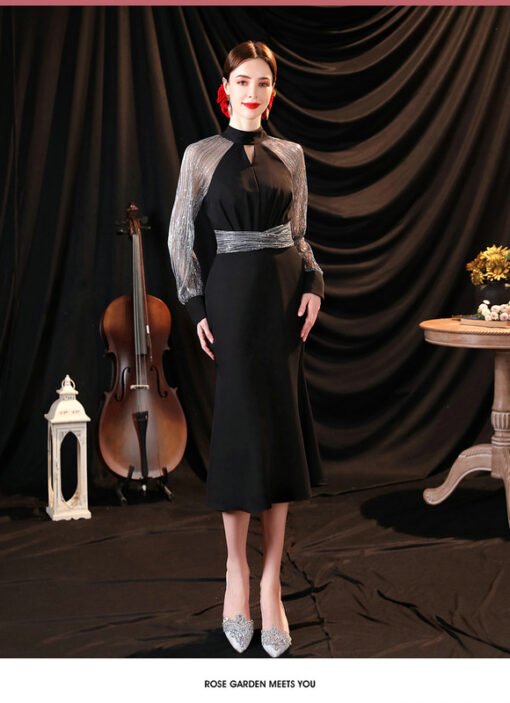 black long sleeve cocktail dress 1279-005