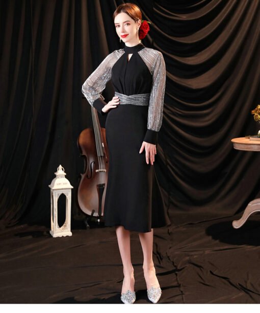black long sleeve cocktail dress 1279-007