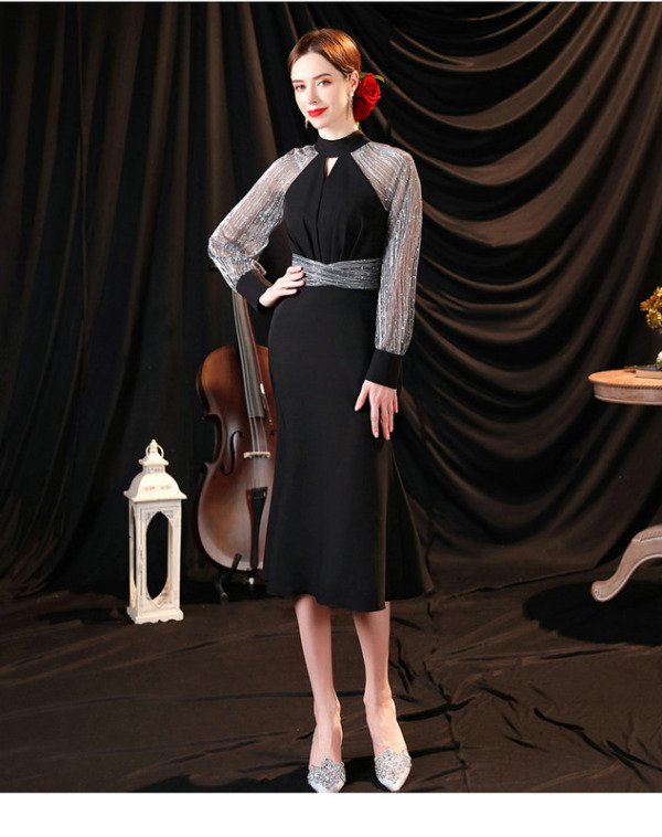 black long sleeve cocktail dress 1279-007