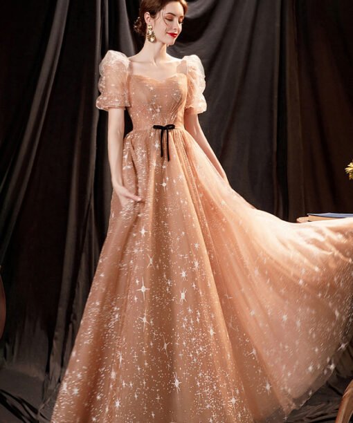 gold sweetheart neckline dress 1283-006