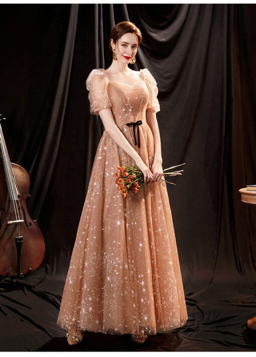 gold sweetheart neckline dress 1283-007